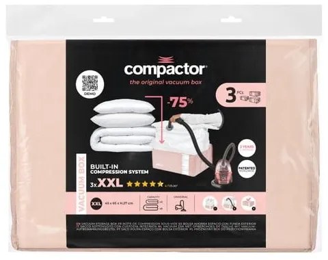 Plastikowe pojemniki próżniowe do przechowywania ubrań zestaw 3 szt. 65x45x27 cm Pink Edition – Compactor