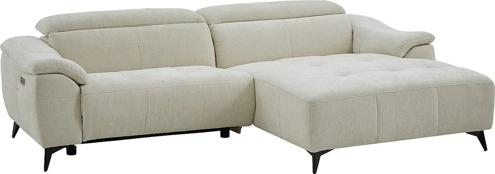 Kanapa narożna z elektryczną funkcją relaks z teksturowanej tkaniny w kolorze beżowym CLIMOTA