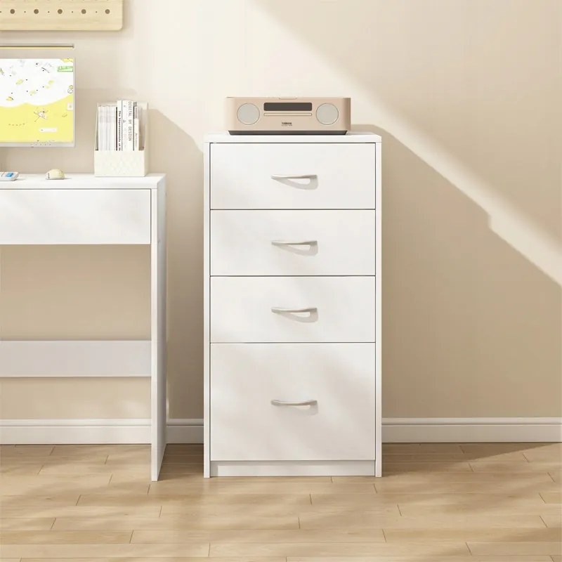 Nowoczesna półka z 4 szufladami w stylu loftowym, biała komoda, duża szafka biurowa 85 cm