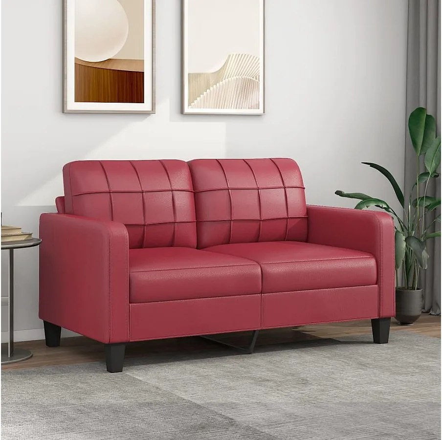 Kanapa 2-osobowa w kolorze bordowym z imitacji skóry 140 cm