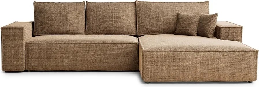 Jasnobrązowy rozkładany/ze schowkiem narożnik z tkaniny szenilowej (prawostronny/z szezlongiem) Maze – Maison de Rêve