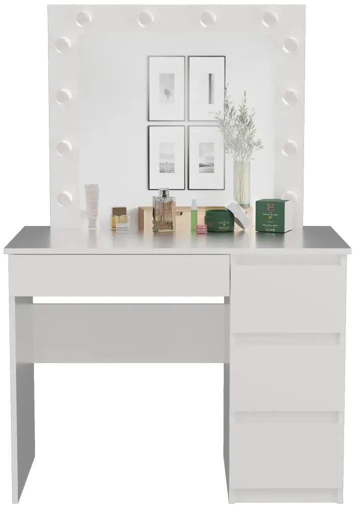 Biała skandynawska toaletka z lustrem scenicznym M2-H83