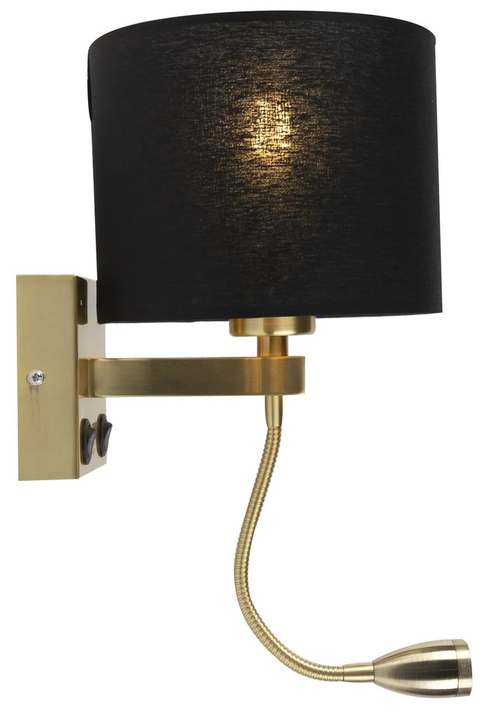 Lampa ścienna art deco złota z USB i czarnym kloszem - Brescia Nowoczesny Oswietlenie wewnetrzne