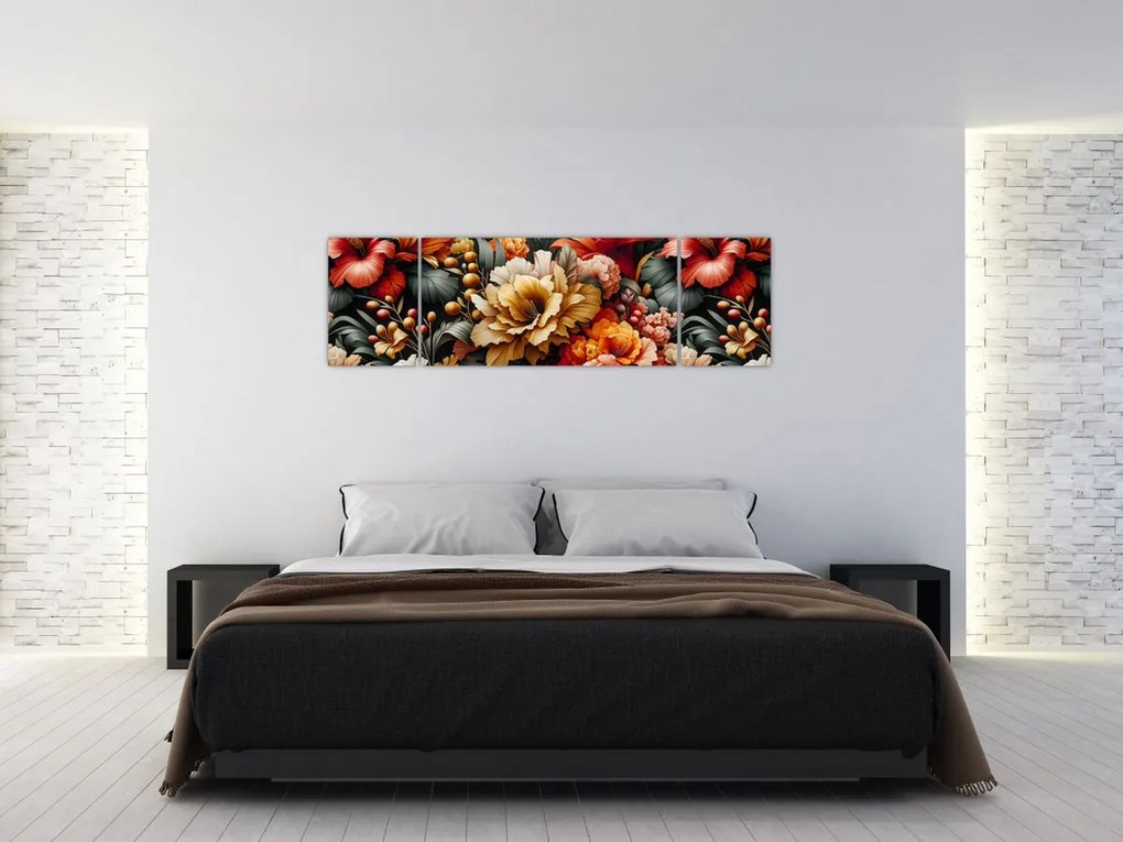 Obraz - Pomarańczowo-czerwone kwiaty (170x50 cm)