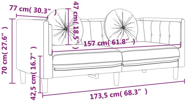 Kremowa stylowa sofa 2-osobowa z poduszkami Arsa 9X