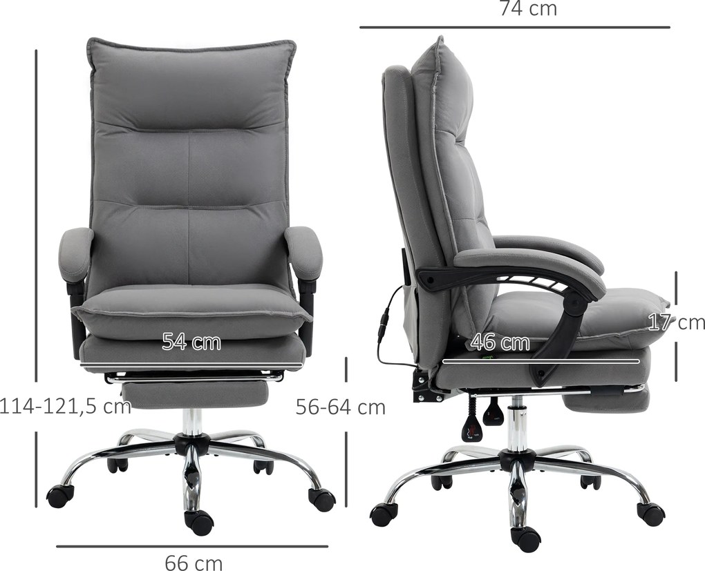 Vinsetto Fotel biurowy ergonomiczny z masażem i ogrzewaniem obrotowy z podnóżkiem regulacja wysokości szary 120 kg | Aosom PL