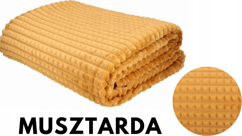 Koc Kostka musztardowy 130x170cm Miękki Wytłaczany Ciepły Modny Do Wnętrz