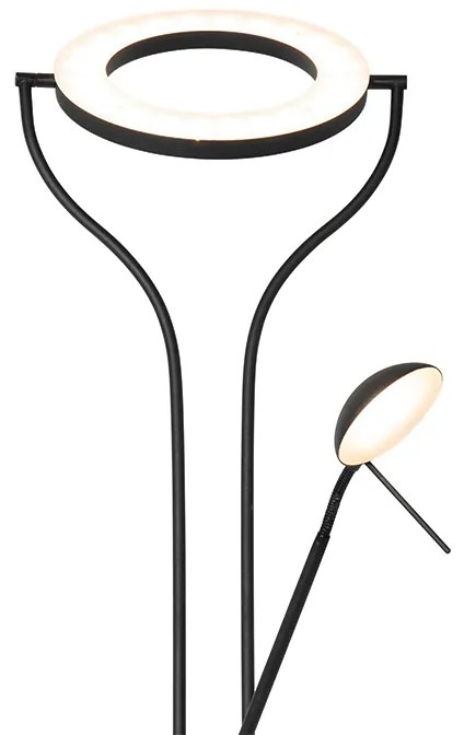 Nowoczesna lampa stojąca czarna z ramieniem do czytania, w tym LED i ściemniacz - Divo Nowoczesny Oswietlenie wewnetrzne