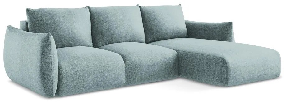 Niebieski rozkładany narożnik (prawostronny/z szezlongiem) Leila – Makamii