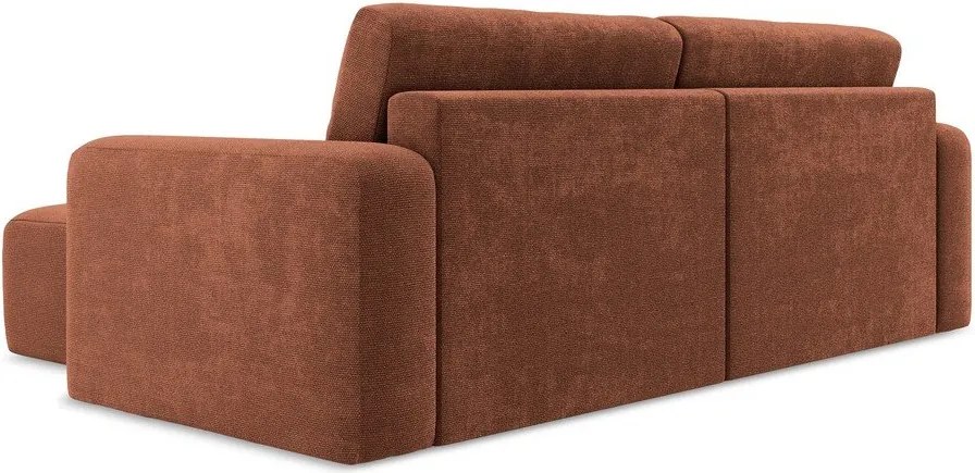 Rozkładany/ze schowkiem narożnik z tkaniny szenilowej (prawostronny/z szezlongiem) w kolorze terakoty Kona – Makamii