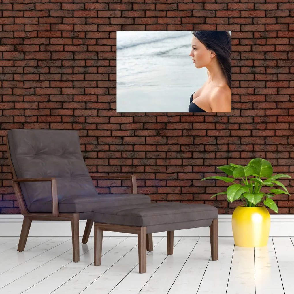 Obraz na szkle kobiety na plaży (70x50 cm)