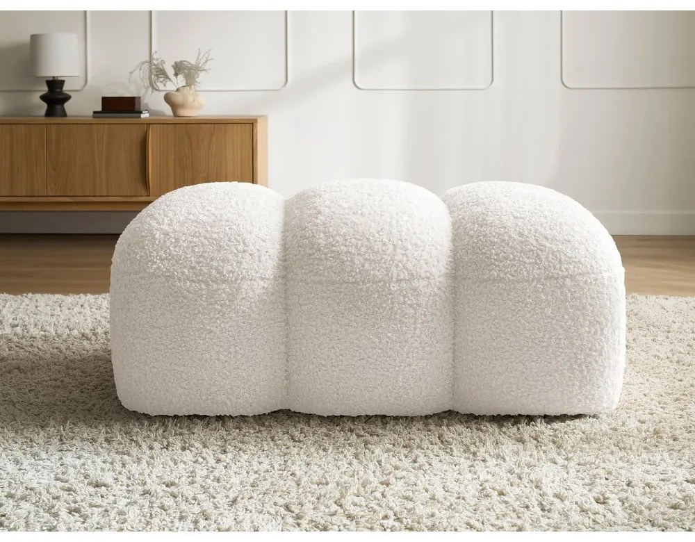 Biały podnóżek z materiału bouclé Hippolyte – Bobochic Paris