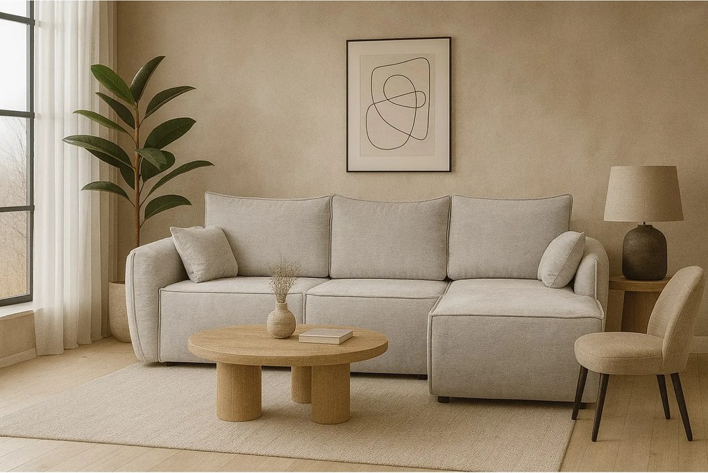 Nowoczesny narożnik prawostronny SELLMA w tkaninie RAVEN 6 jasnoszarej