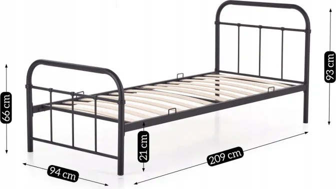 Łóżko Metalowe 90x200 cm ze Stelażem Jednoosobowe PABLO Metalowe Czarne