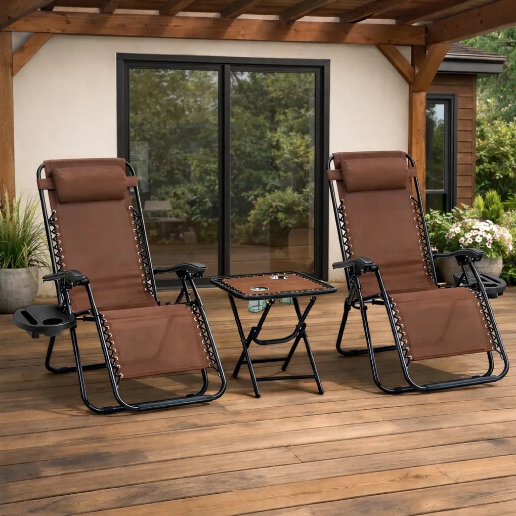 Zestaw 2 leżaków ogrodowych ze stolikiem Malibu 016, kolor brązowy