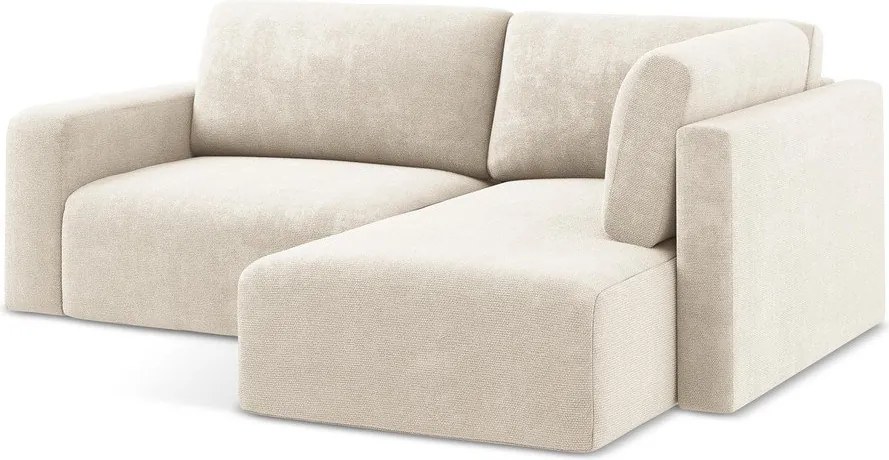 Kremowy rozkładany narożnik ze schowkiem z tkaniny szenilowej (prawostronny/w kształcie litery L) Kona – Makamii