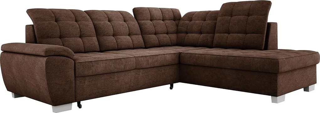 Narożnik LOTTA, 258x212cm, z funkcją spania i wysokiej jakości tapicerką – idealny do małych i dużych pomieszczeń, układ prawy, kolor: BRĄZ