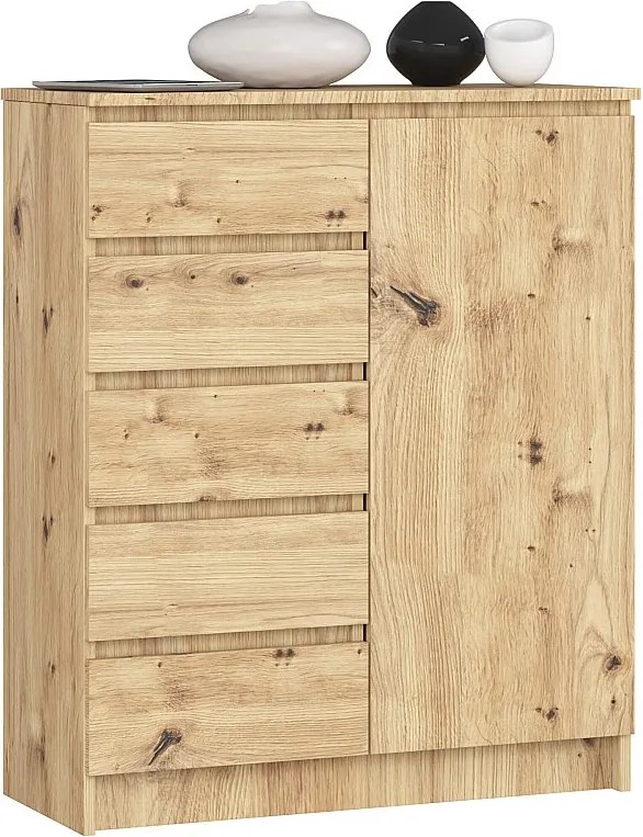 Komoda AKORD K80 Dąb Artisan 80 cm 1 drzwi 5 szuflad kolor Dąb Artisan mat 3 półki 80x35x97 cm