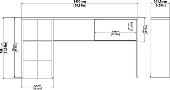 Biurko w połysku z nadstawką Function Plus 149 cm biały