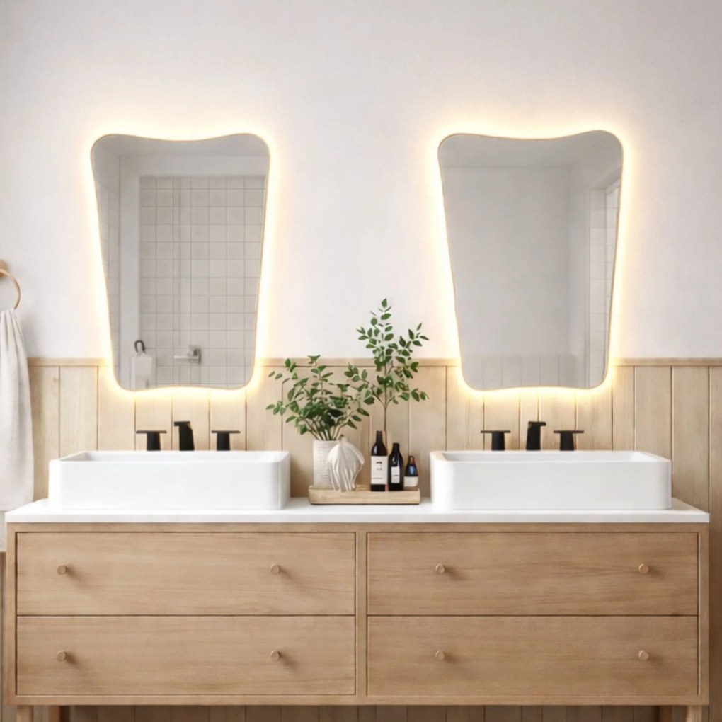 Lustro o nieregularnym kształcie oszlifowane z podświetleniem LED LOONA | Różne rozmiary | Różne kolory : Kolor tafli szkła - Grafit, Rozmiar - 75x90 cm