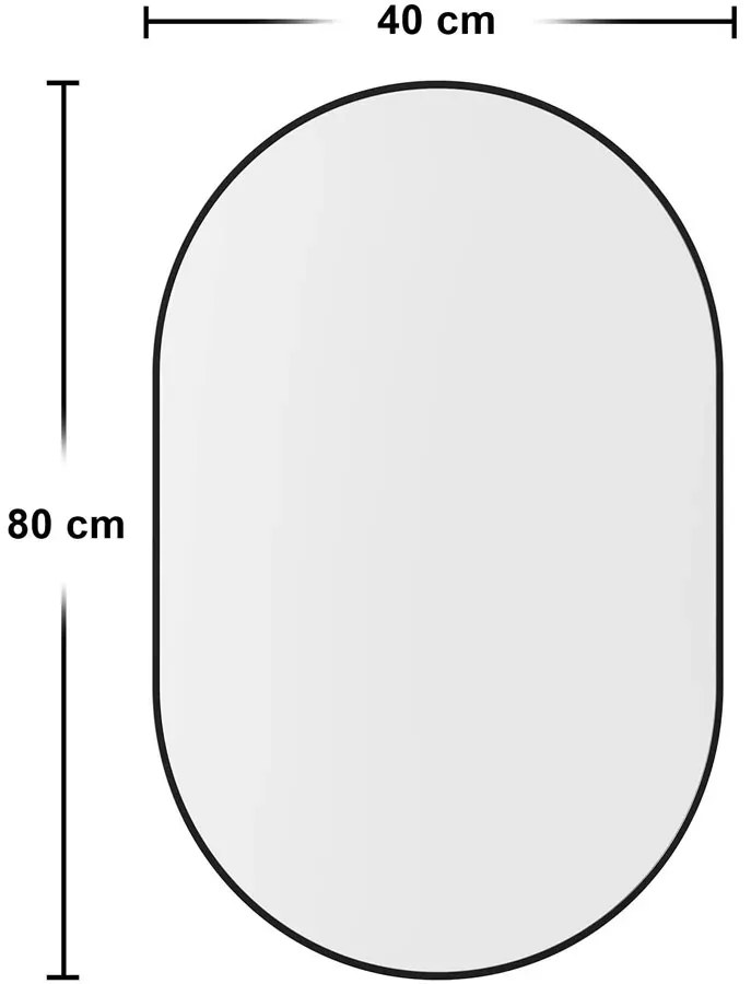 Czarne lustro owalne nowoczesne 80x40 cm D5-S35
