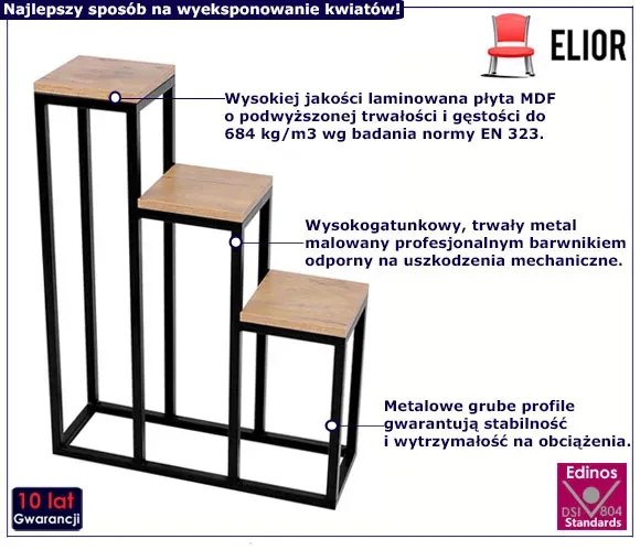 Trzypoziomowy loftowy stojak na kwiaty - Steva 6X