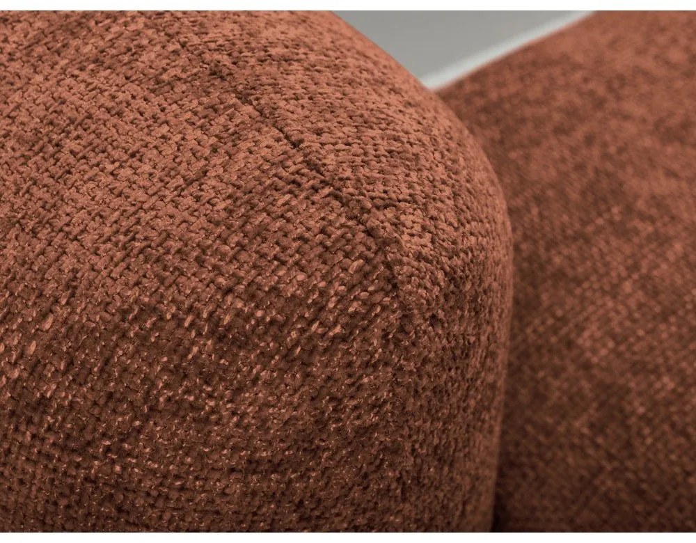 Narożnik rozkładany z tkaniny szenilowej ze schowkiem (prawostronny/z szezlongiem) w kolorze terakoty Mele – Makamii