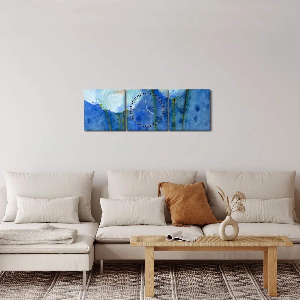 Obraz - Białe tulipany (z zegarem) (90x30 cm)