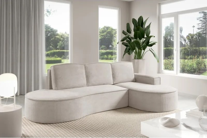 Narożnik MOLLY Prawostronny z funkcją spania, wolnostojący tkanina CURIO 02 Biały