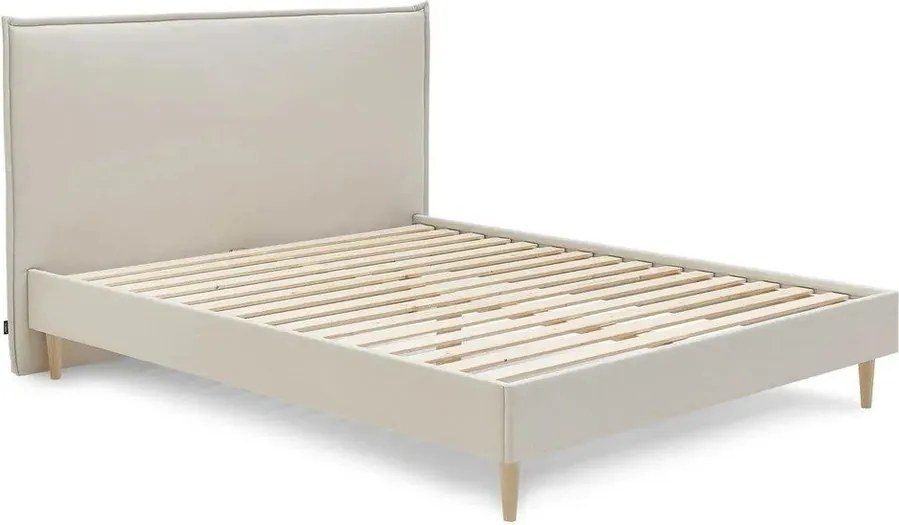 Beżowe tapicerowane łóżko dwuosobowe ze stelażem 160x200 cm Sary – Bobochic Paris