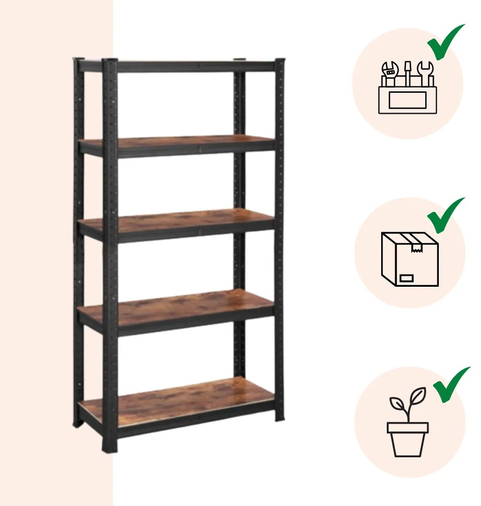 Regał DUSTY, 5 półek, max 650kg, czarna/brązowa SongmicsHome