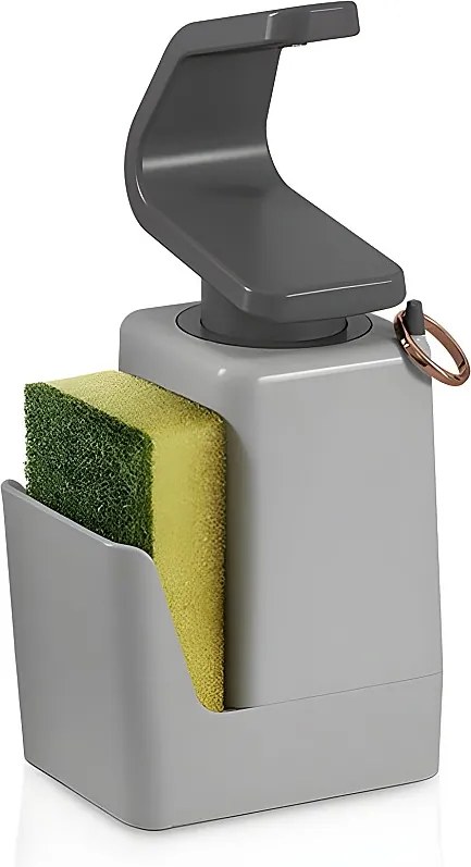 Dozownik mydła Soap Tex z uchwytem na gąbkę i pierścieniami - Szary