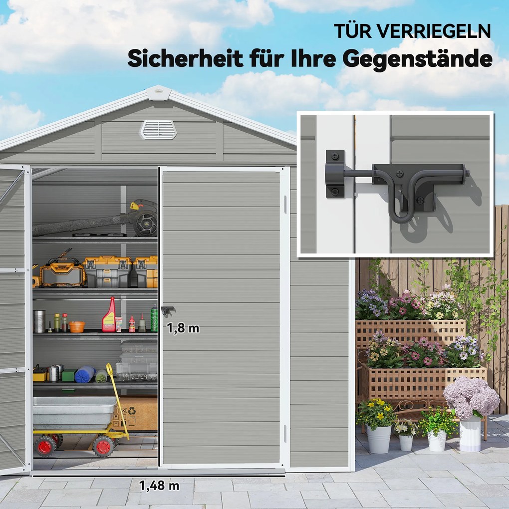 Outsunny Schowek na narzędzia, 4,1m², domek ogrodowy z dachem dwuspadowym, 240 x 190 x 180/228 cm