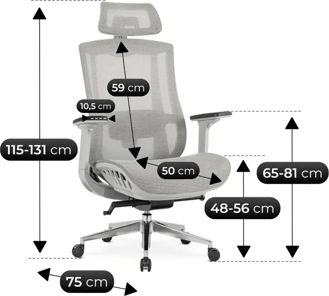 Fotel Biurowy Ergonomiczny Obrotowy SKY Szary Nowoczesny
