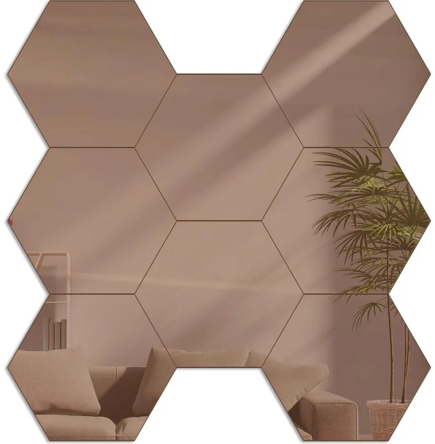 Lustro ścienne złote w kształcie hexagonu hexagon lustro brown 8 sztuk