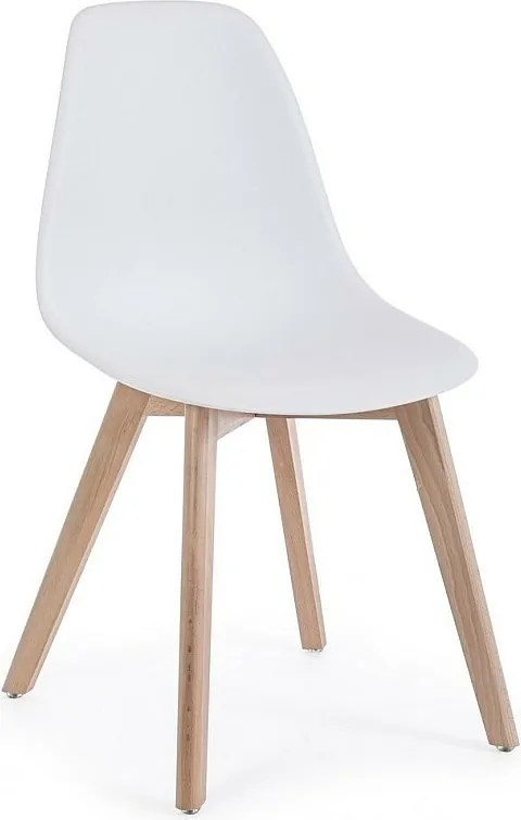Zestaw 4 białych krzeseł z polipropylenu i drewnianymi nogami - SYSTEM