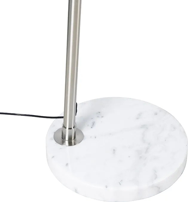 Lampa stojąca łukowa ze stali z białą podstawą marmurową i kloszem stalowym - Arc XXL