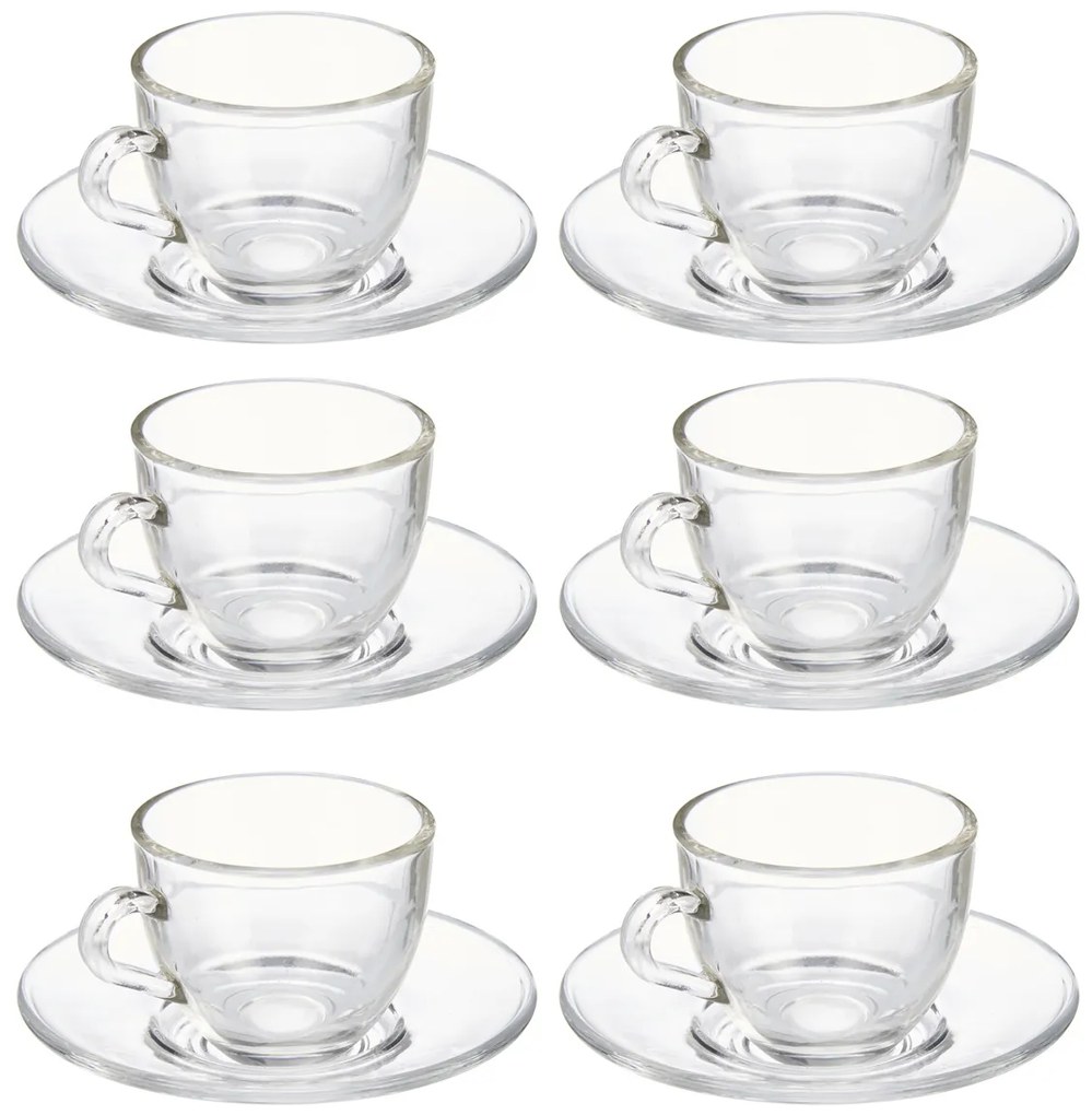 Szklane filiżanki do espresso ze spodkami, 6 sztuk, 85 ml