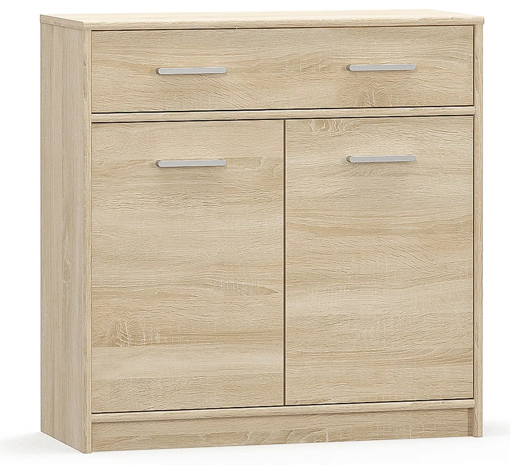 Komoda Dwudrzwiowa z Szufladą Wąska Drewniana do Salonu DEW 83 cm Dąb sonoma Nowoczesna