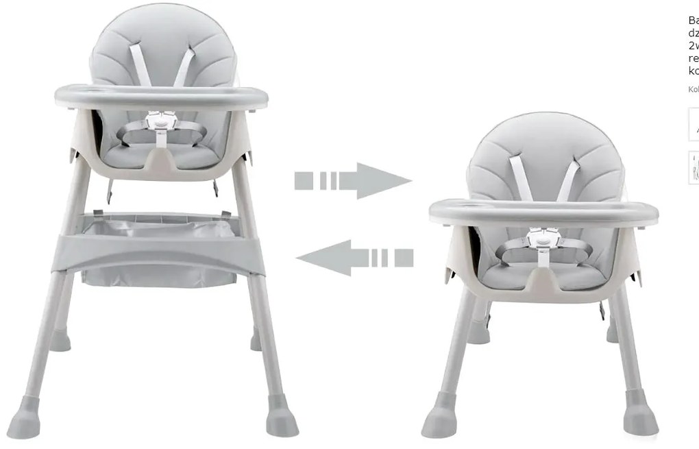 Krzesełko do karmienia tapicerowane dla dzieci szary