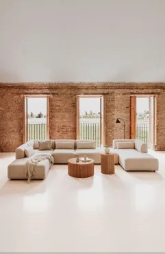 Sofa Modułowy Z Prawym Szezlongiem 5-częściowy Z Podwójnym Szezlongiem Fogler Tkanina Baranek Boucle Kremowy Beż - Sklum