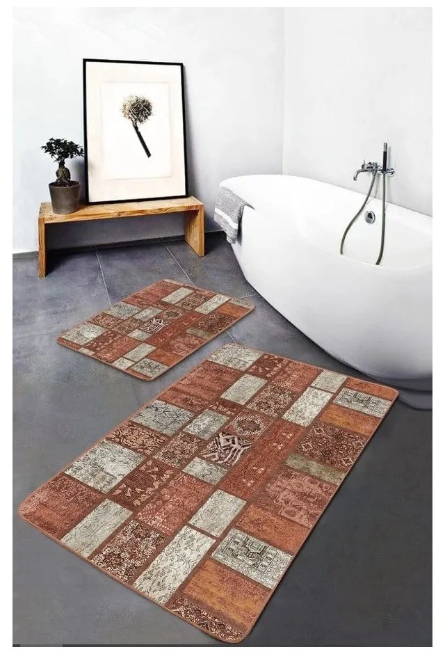 Brązowe aksamitne dywaniki łazienkowe zestaw 2 szt. 60x100 cm – Mila Home
