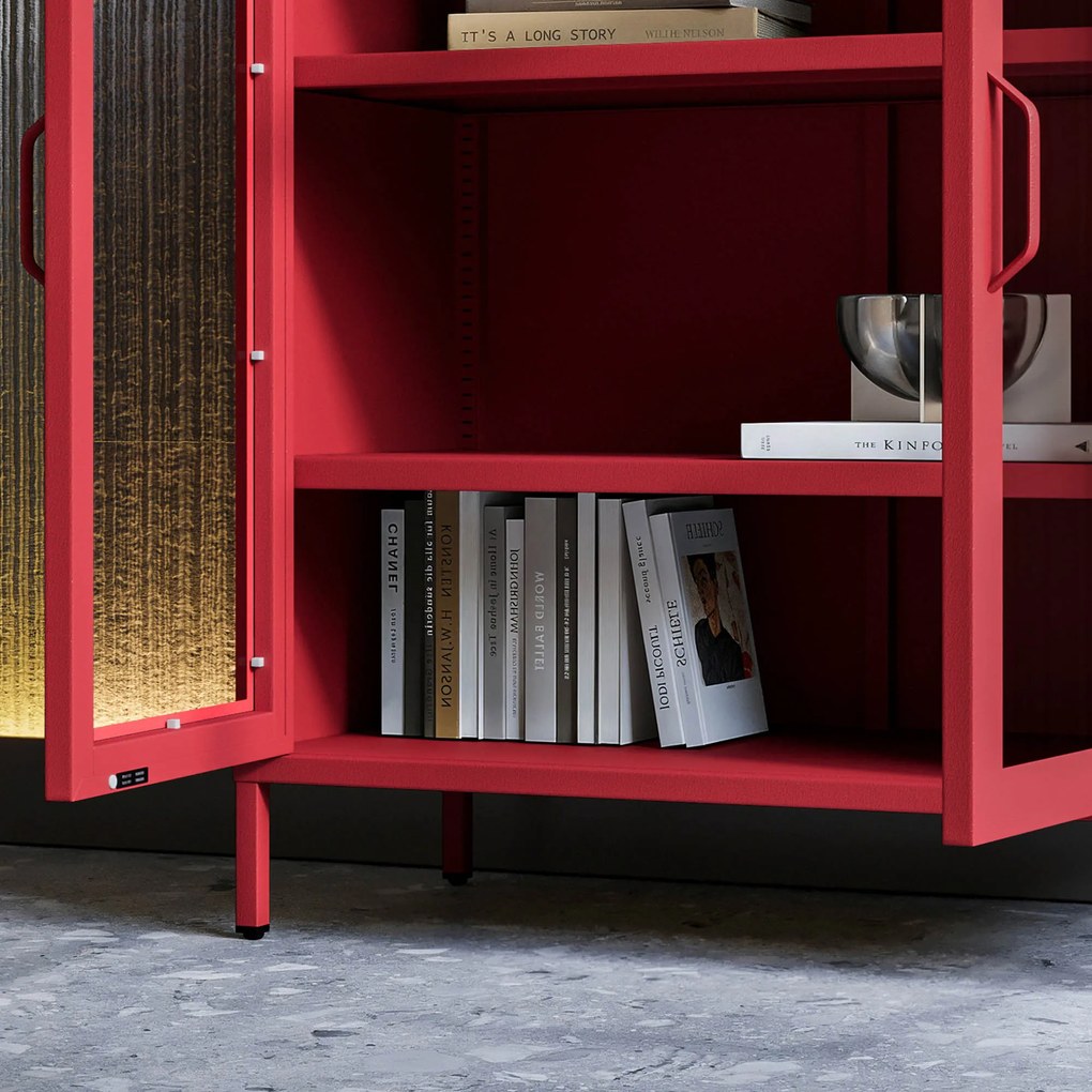 Witryna przeszklona niska czerwona: Modern GINA, 800 x 1015 x 400 mm