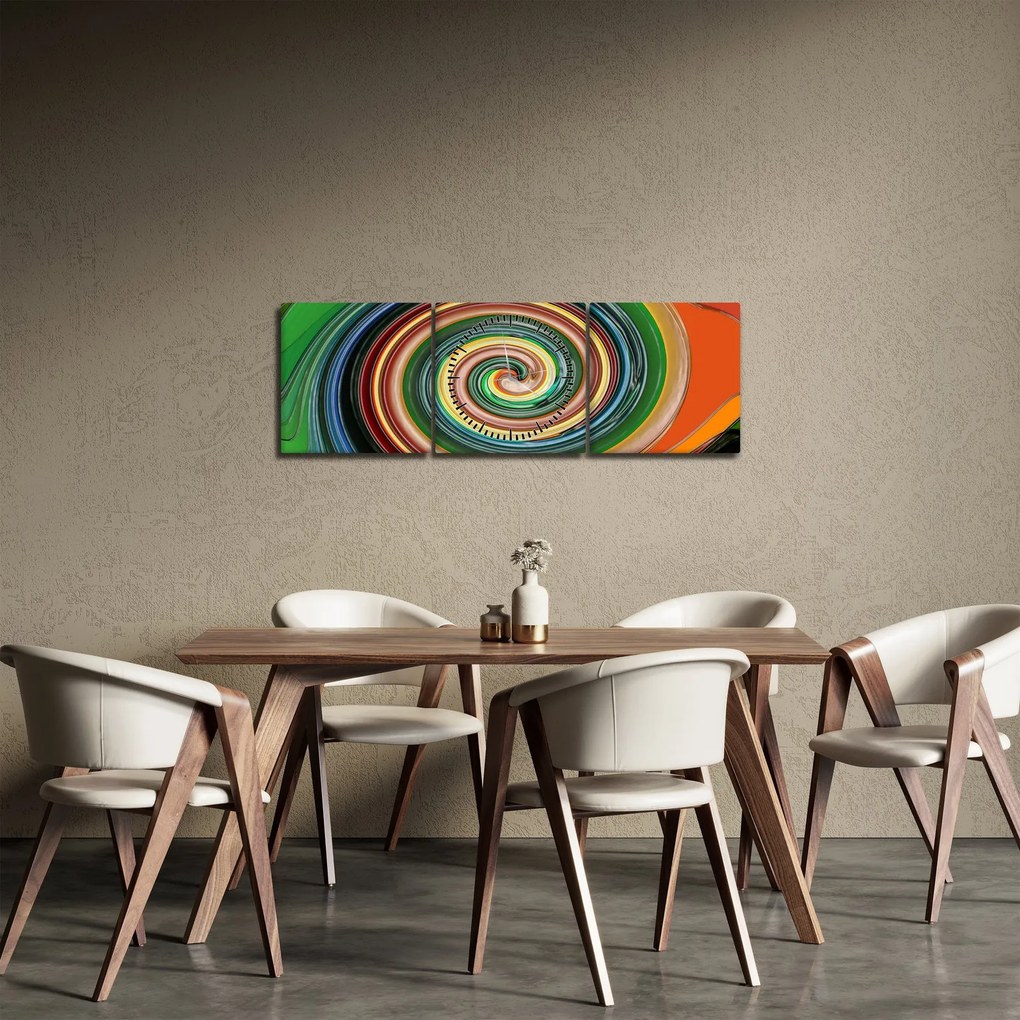 Abstrakcyjny obraz - kolorowa spirala (z zegarem) (90x30 cm)