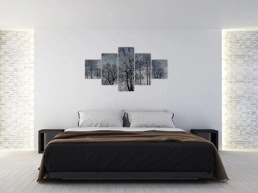Obraz - Sylwetki drzew z liśćmi (125x70 cm)