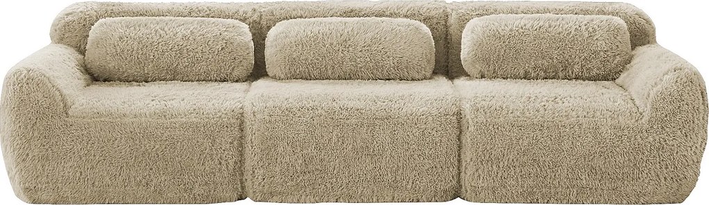 Modułowa, 3-osobowa, głęboka sofa z najwyższej jakości pluszowej tkaniny z poduszkami, nie wymaga montażu – kolor jasny khaki