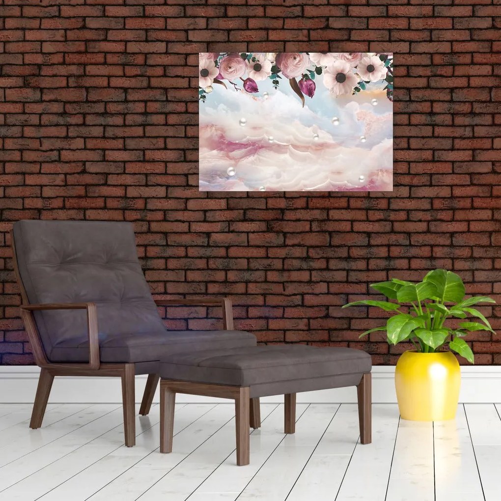 Obraz różowych kwiatów z różowym marmurem (70x50 cm)