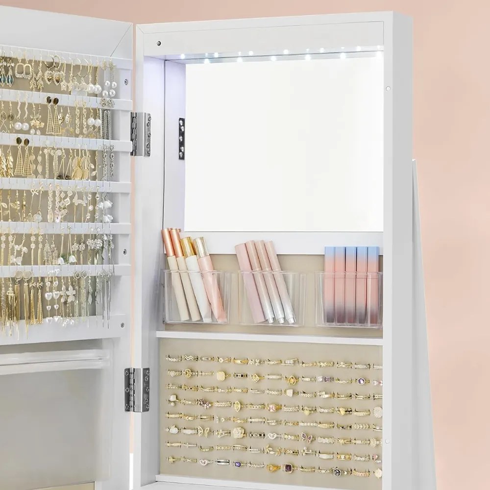 Lustro stojące z miejscem na biżuterię CHANTAL, 54,5×54,5×162 cm, białe SongmicsHome