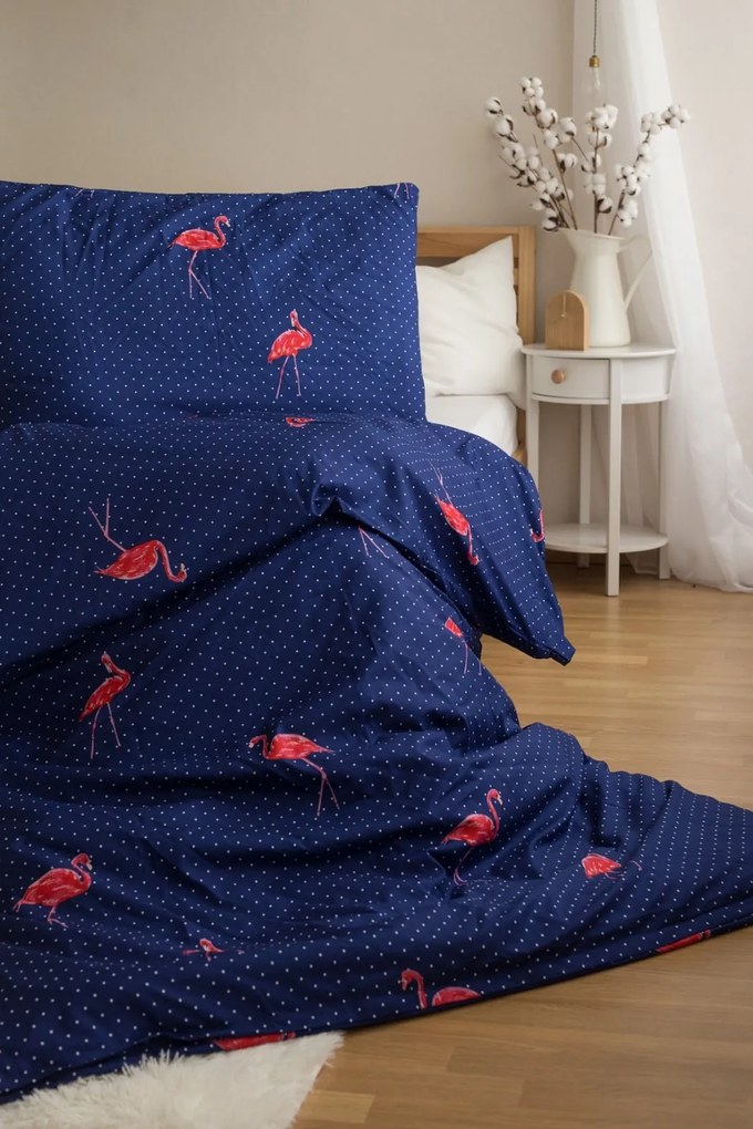 PrzytulneMieszkanie.pl PrzytulneMieszkanie.pl Pościel z mikrofibry FLAMINGOS, niebieska Rozmiar pościeli: 70 x 90 cm | 140 x 200 cm