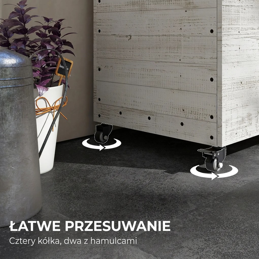 Outsunny Podwyższane Grządki Drewniane z Szufladą Szklarnia na Kółkach Skrzynia Ziołowa 110x50x95cm Biały | Aosom PL